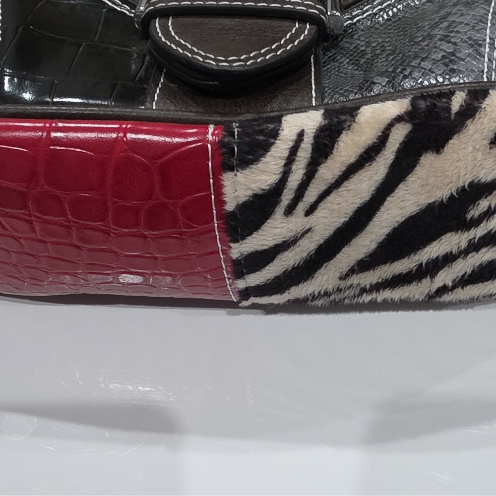 Dolls kill Womens Multicolor Animal Print Faux Leather Shoulder Bag Buckle Zip - Picture 5 of 12